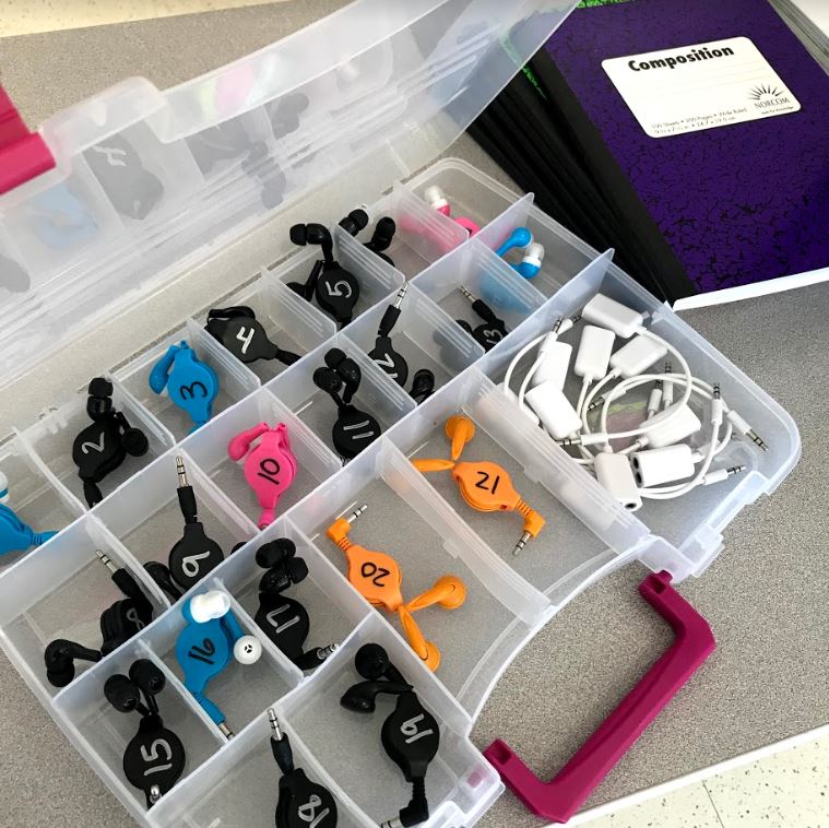 Keeping student headphones organized with this storage container